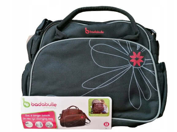 BADABULLE Vintage torba do wózka + akcesoria - czarno-różowa torba na pieluchy z kieszonkami i przegródkami