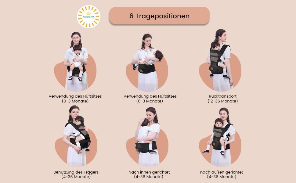 KRONEWERK ergonomic baby carrier with hip belt 6-in-1