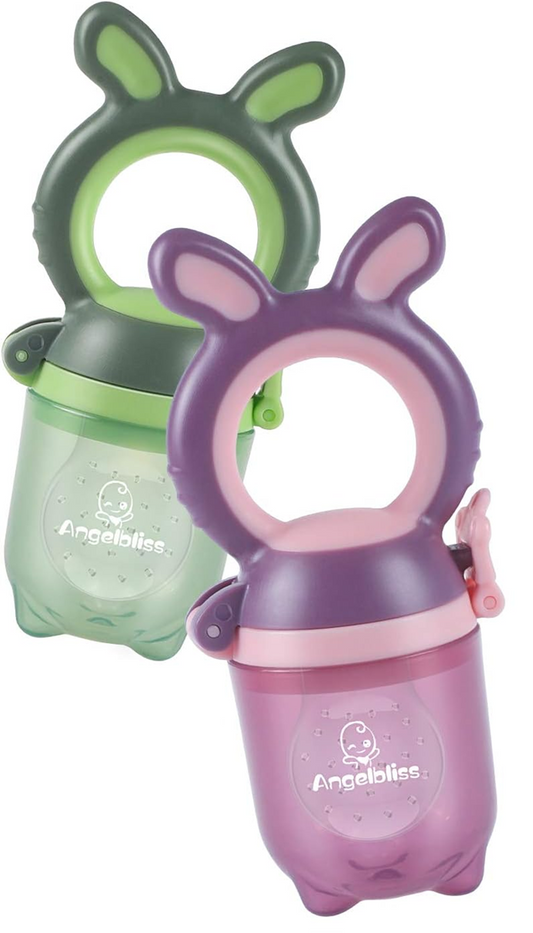 ANGELBLISS Fruchtsauger Beißring für Babys 3-12 Monate 2 Stück 6 Mundstücke