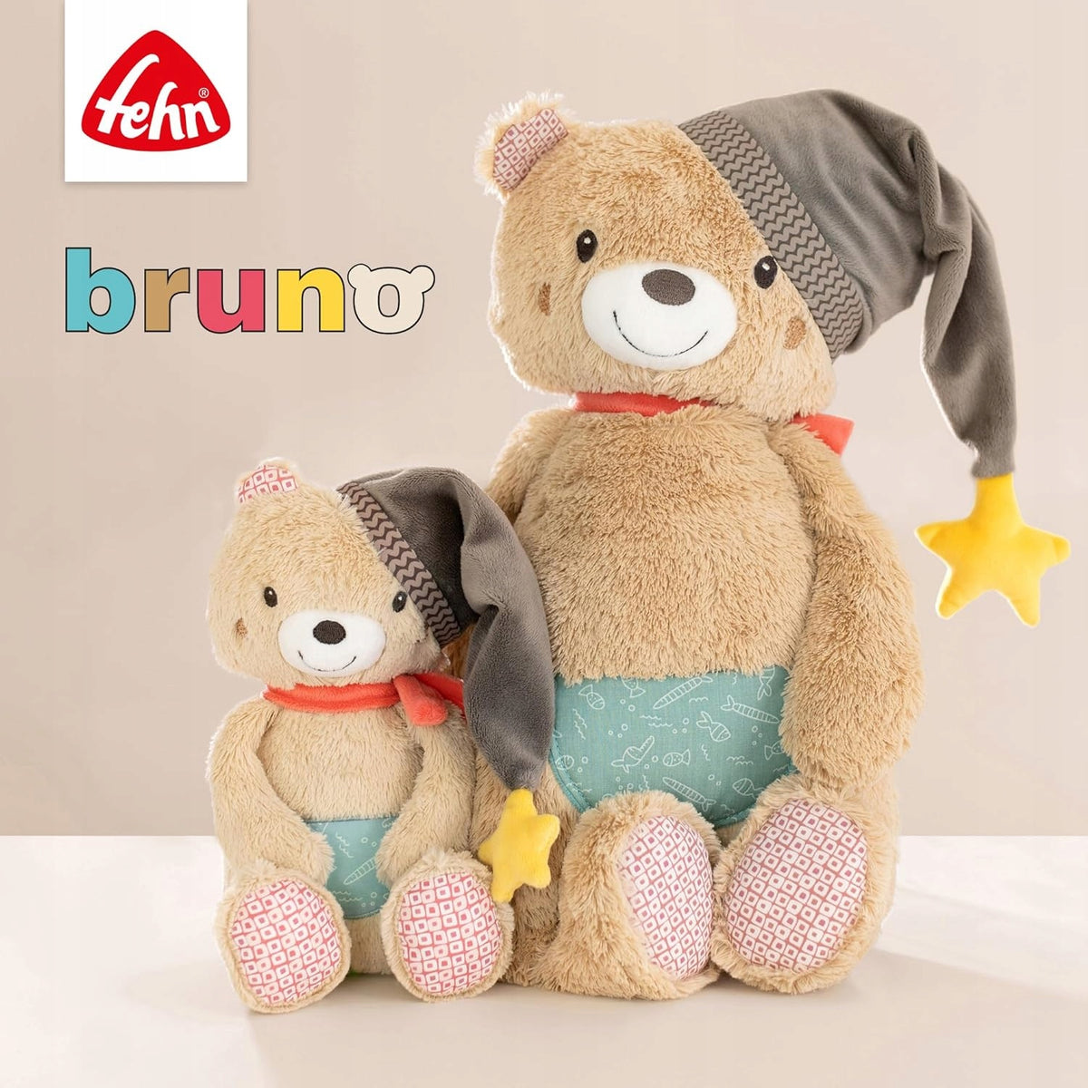FEHN Medvedík Bruno hrkálka 14cm