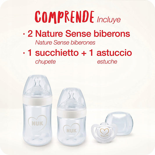 NUK Nature Sense sada fliaš 260 ml, 150 ml + cumlík