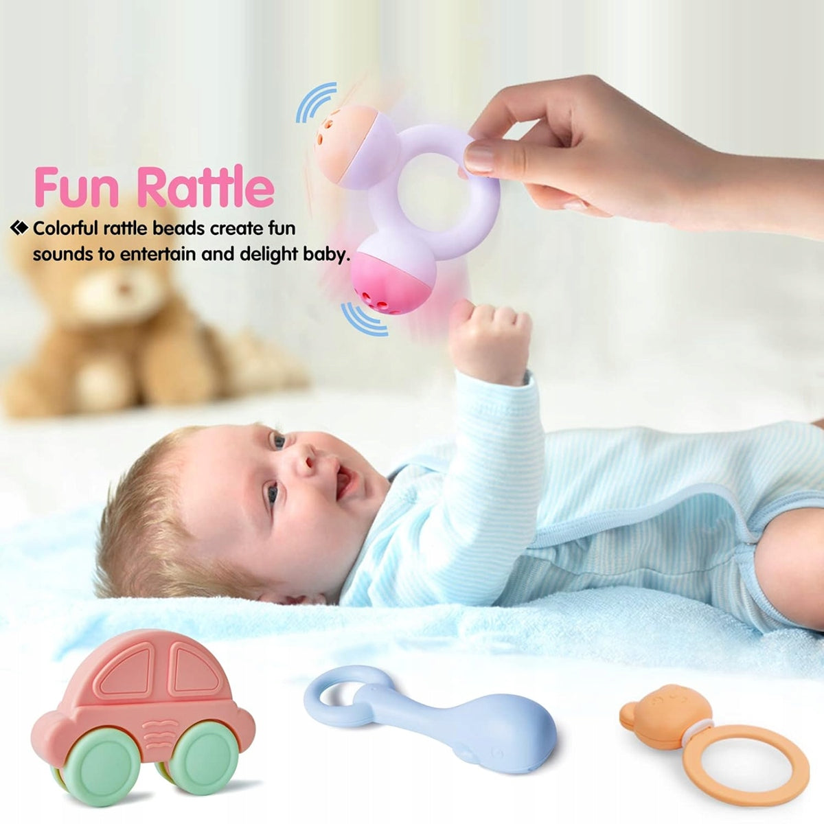 TOYABI Baby Rattles 10 darabos csörgőkészlet + tárolódoboz