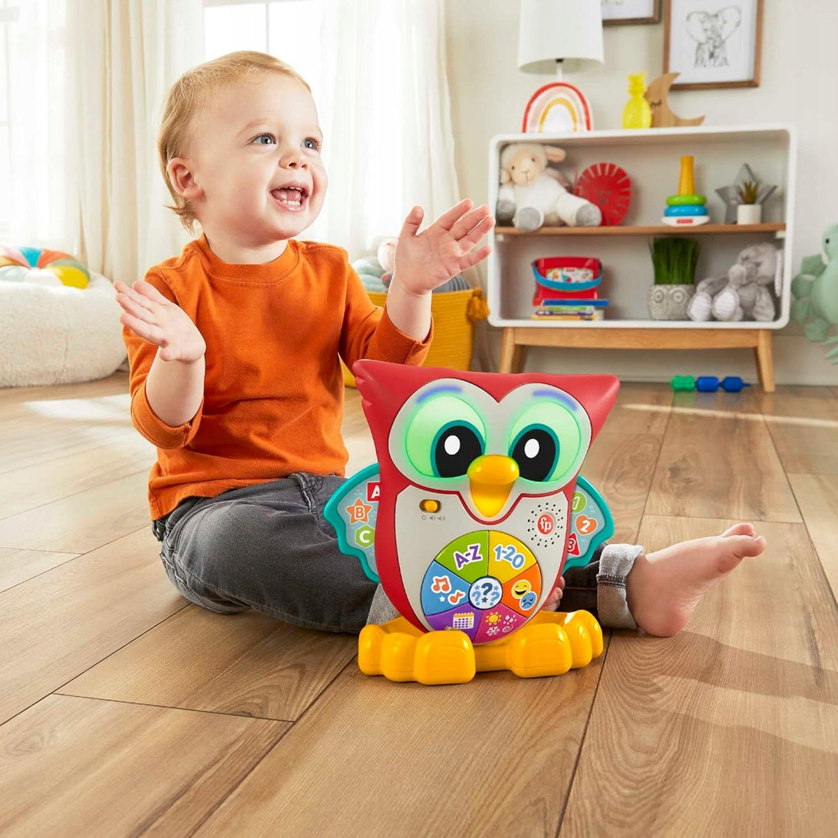 FISHER-PRICE interaktívna SOVA so svetlami a 90 melódiami, vety, FRANCOÚZŠTINA 18 m+