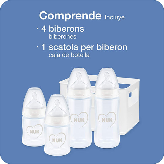 Set NUK NO COLIC 4 biberon cestino CONTROLLO TEMPERATURA