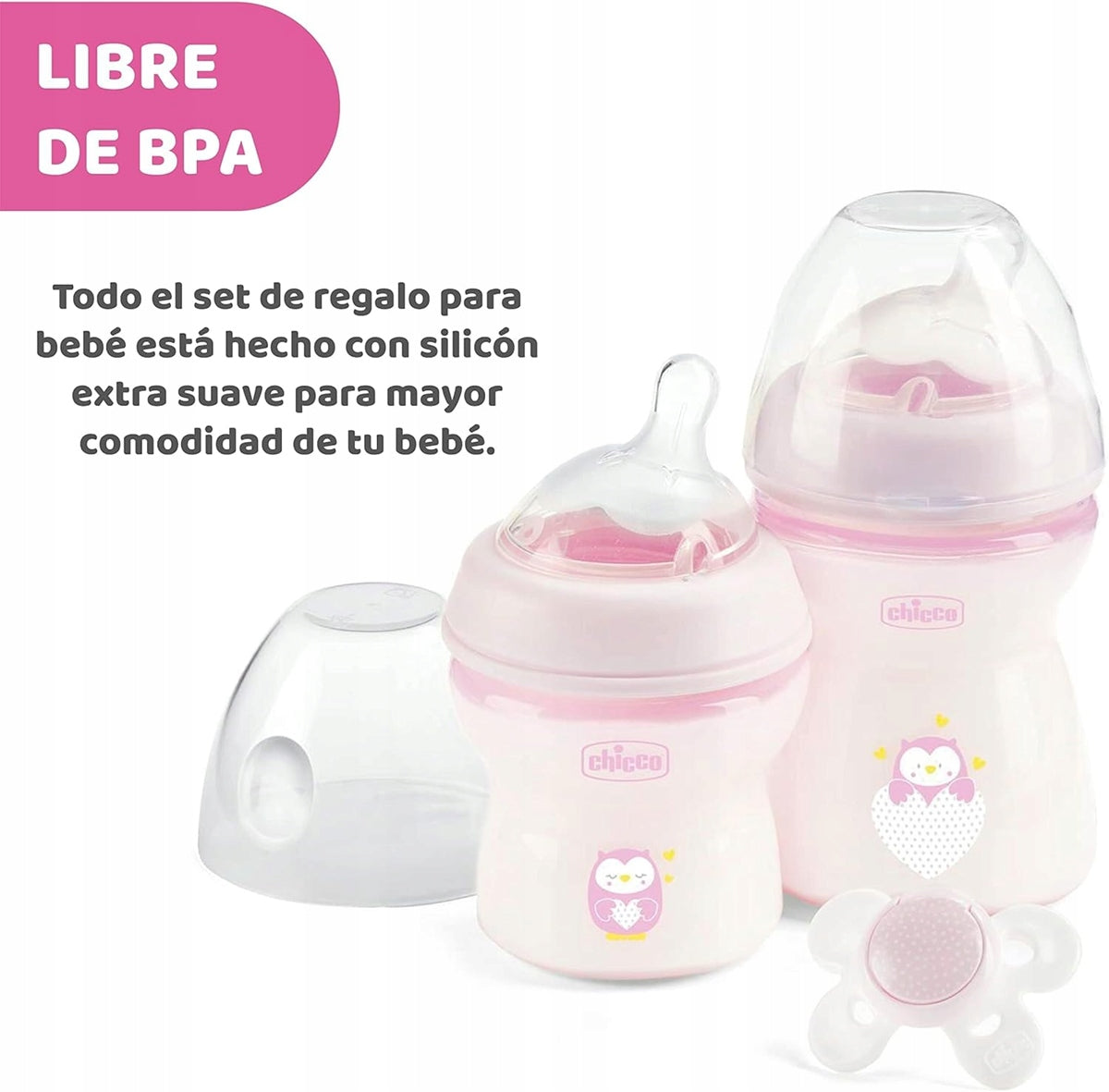 CHICCO súprava NaturalFeeling, fľaše 150 a 250 ml + cumlík 0+