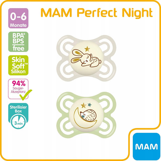 MAM Perfect Night succhietto calmante x2 0-6 mesi + box
