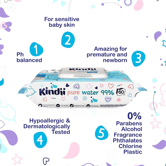 KINDII Pure Water 99 vlhčené obrúsky s vodou x60