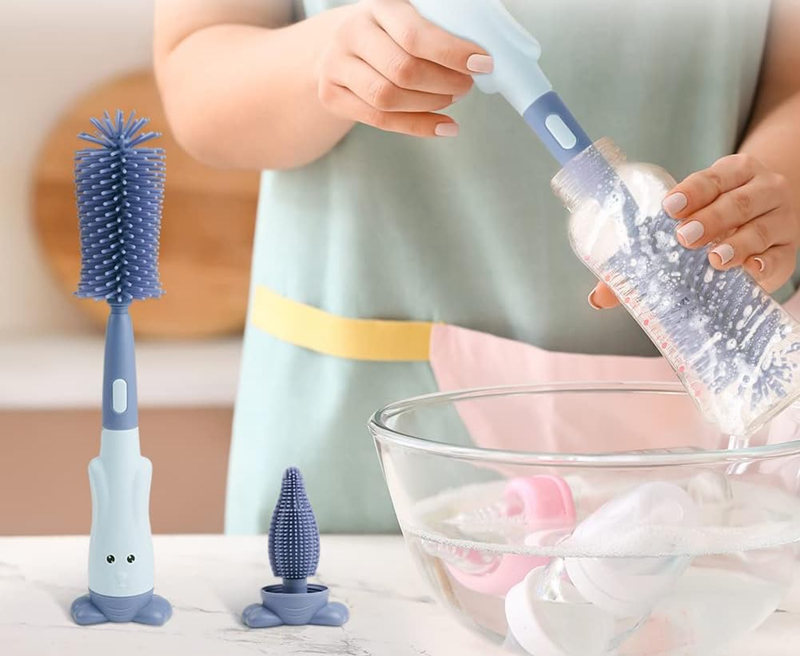 VICLOON 3v1 silikónové kefy na čistenie fliaš, cumlíkov a slamiek 28cm
