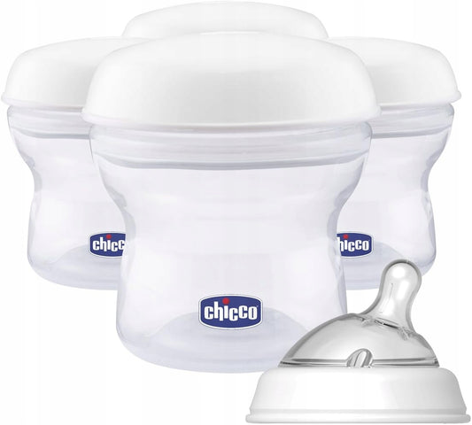 CHICCO nádoby na mlieko 4 x 150 ml + cumlík s uzáverom