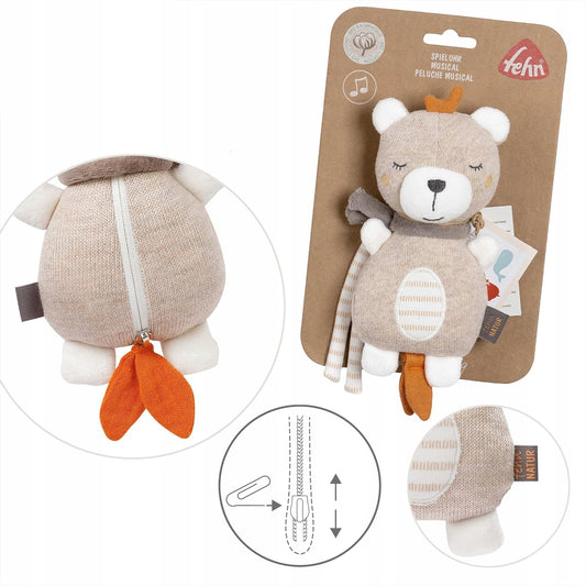 FEHN Natur peluche in cotone organico con carillon 19 cm