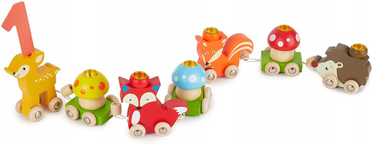 BIECO drevený narodeninový vláčik LESNÉ ZVIERATÁ