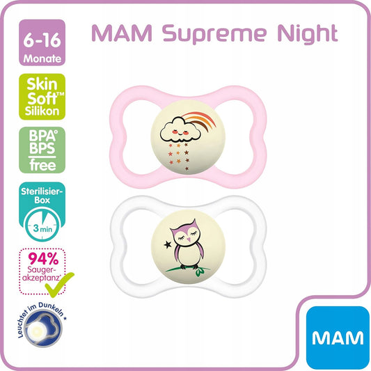 MAM SUPREME NIGHT succhietto in silicone 6-16 mesi