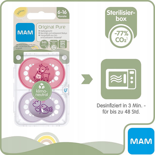 MAM ORIGINAL PURE smoczek uspokajający x2 6-16m