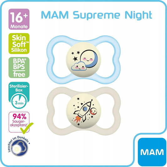 MAM SUPREME NIGHT smoczek silikonowy 16msc+