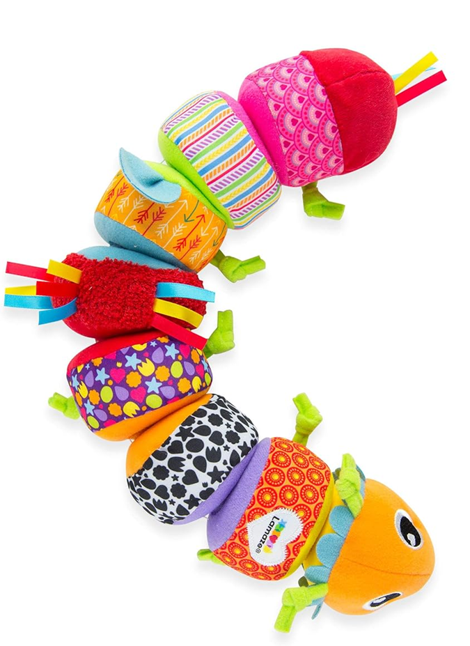 LAMAZE Mix & Match senzorická húsenica s hrkálkou, 8 dielov na suchý zips, 44 cm