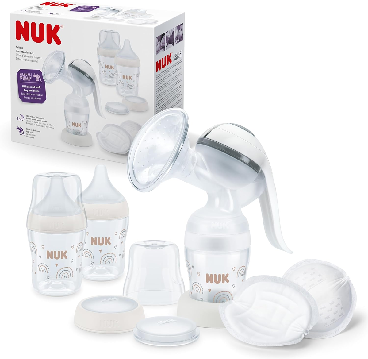 NUK manuálna odsávačka mlieka + fľaše Perfect Match 150 ml, súprava