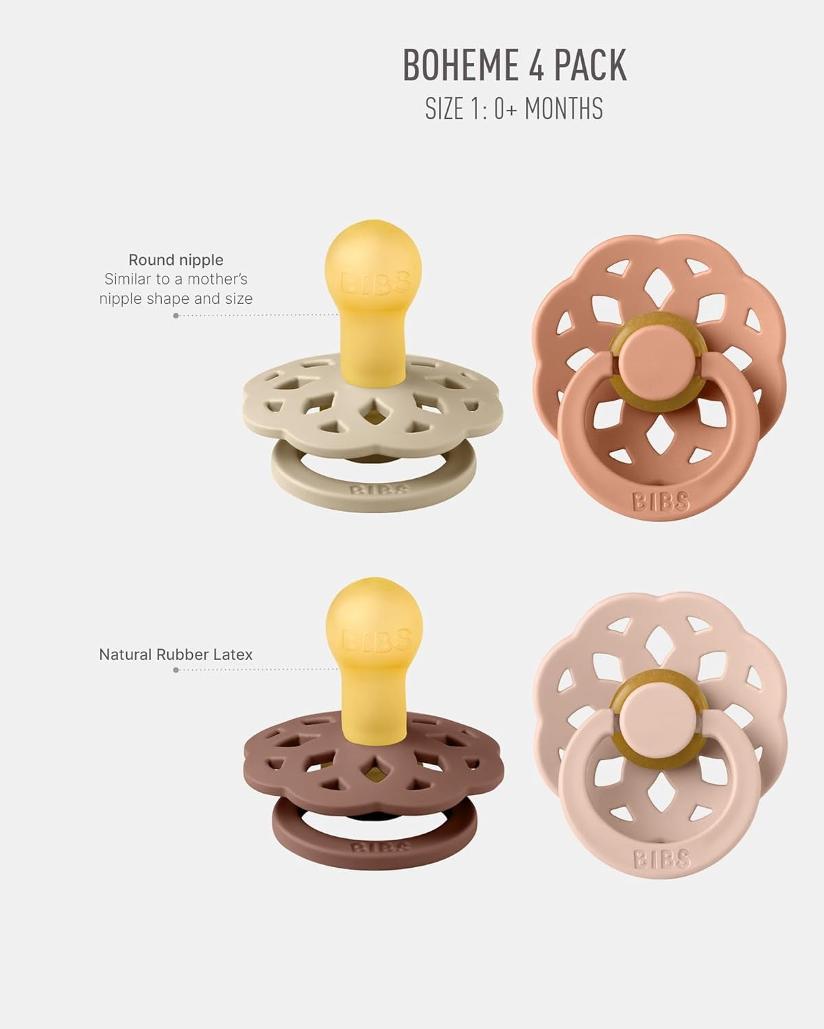 BIBS BOHEME smoczki uspokajające 4pack 0-6msc