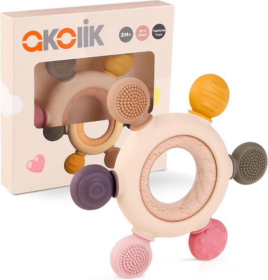 AKOLIK silikónové a drevené masážne hryzátko 10,8 cm 3 m+