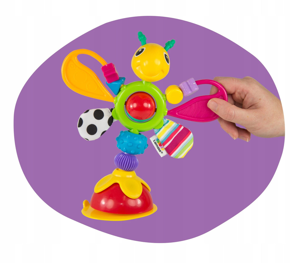 LAMAZE senzorická hračka hrkálka s prísavkou 6 mes.+