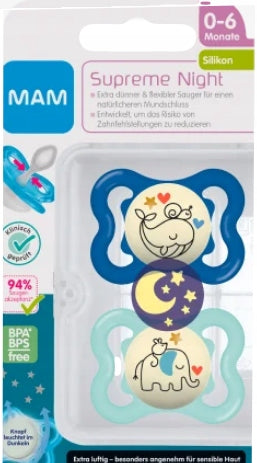 MAM Supreme NIGHTsilicone teat x2glow in the darkage 0-6 monthssiliconeBPA and BPS freepost-sale condition