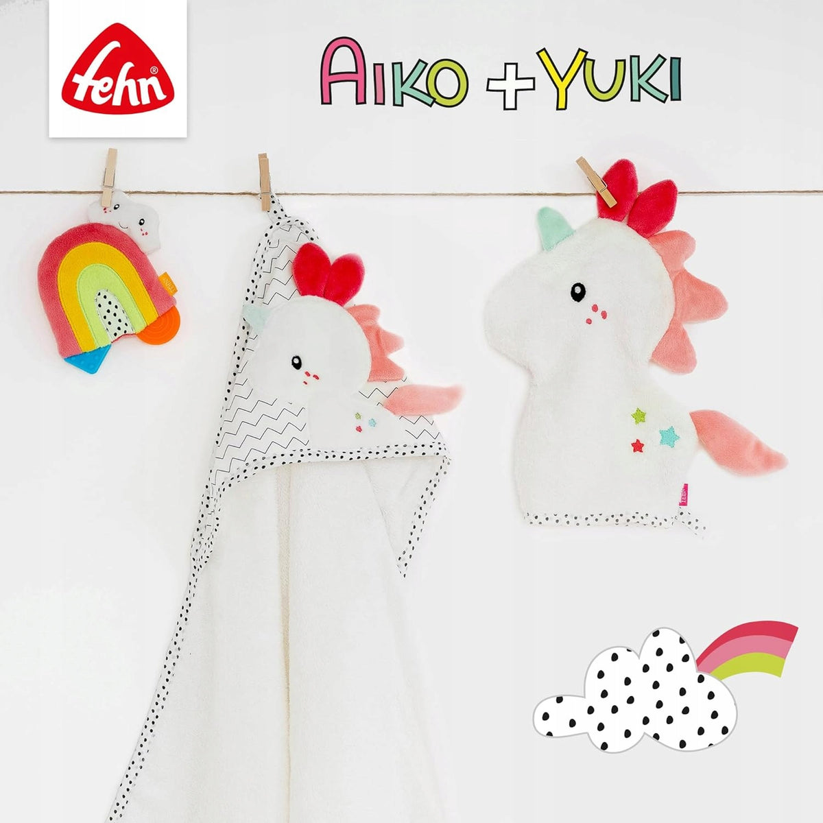 FEHN Aiko&Yuki cestovný vankúš pod hlavu s hrkálkou JEDNOROŽEC