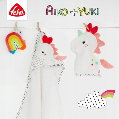 FEHN Aiko&Yuki cestovný vankúš pod hlavu s hrkálkou JEDNOROŽEC