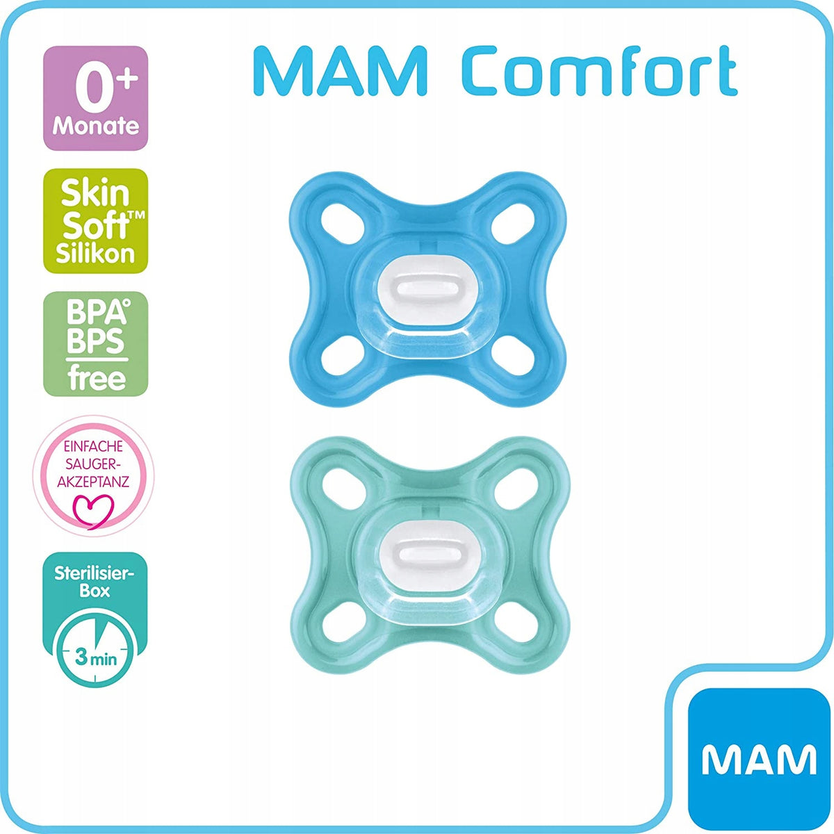 MAM COMFORT cumlík pre predčasne narodené deti a novorodencov x2 od 0 mesiacov+