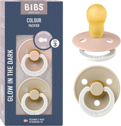 BIBS COLOUR GLOW cumlíky 2 ks kaučuk 18–36 mesiacov SVETIELKUJÚCE