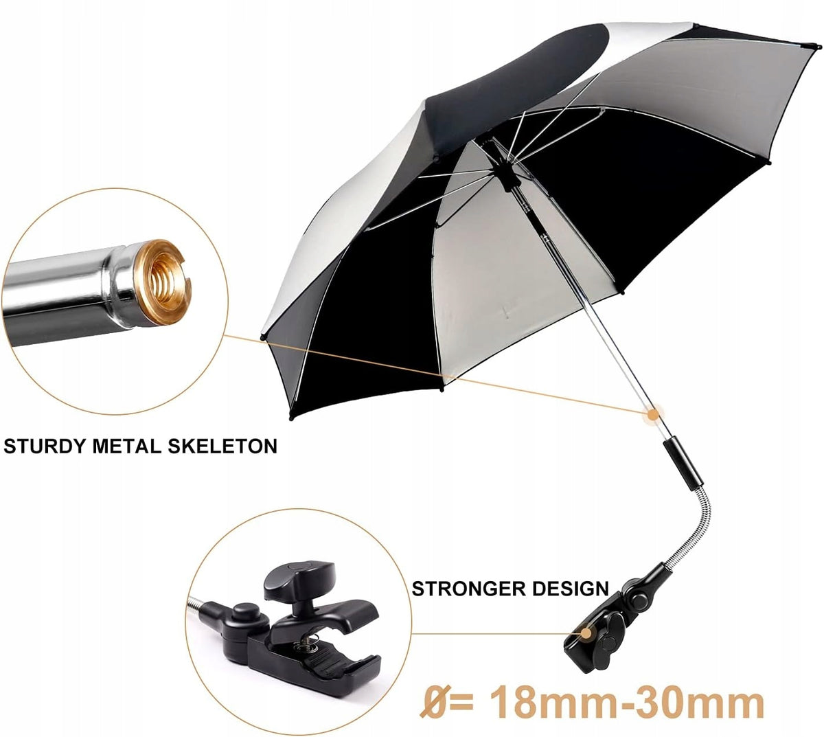 ZJ RIGHTprotective umbrella for pushchaircolour black and silverdiameter 74 cmheight 73 cmweight 500