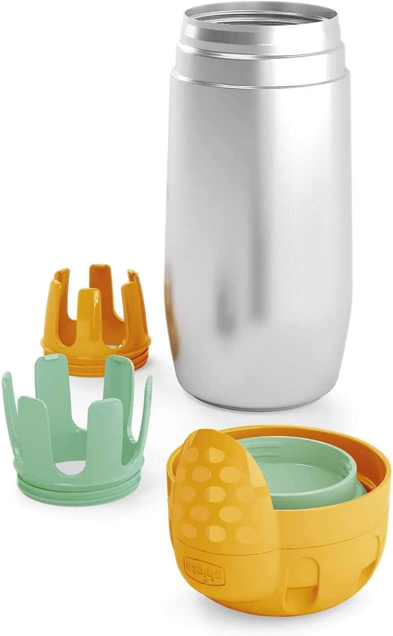 CHICCO termos ze stali + 2 wkładki do butelek, pojemnik termiczny z wkładkami, pomarańczowo-metaliczny