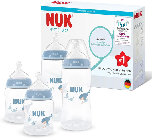 NUK First Choice 4 darabos készlet, 150/300 ml-es cumisüvegek, S/M cumifejek, 0–3 hó+, BAJNA