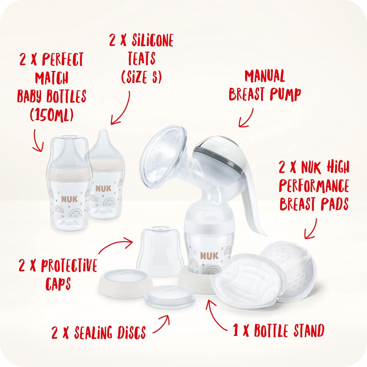 NUK manuálna odsávačka mlieka + fľaše Perfect Match 150 ml, súprava