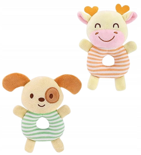 peluches con sonajero y silbato PERRO y JIRAFA 13,5 cm