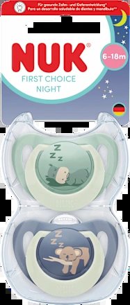 NUK First Choice Night smoczki uspokajające 6-18 mies.