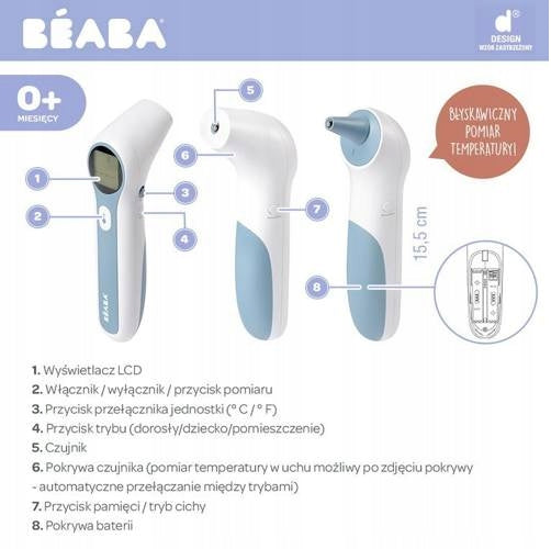 BEABA Thermospeed TERMOMETR BEZDOTYKOWY ekran LCD