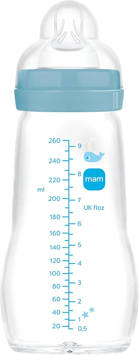 MAM Feel Good biberon din sticlă de 260 ml, 2 luni+, tetină 2