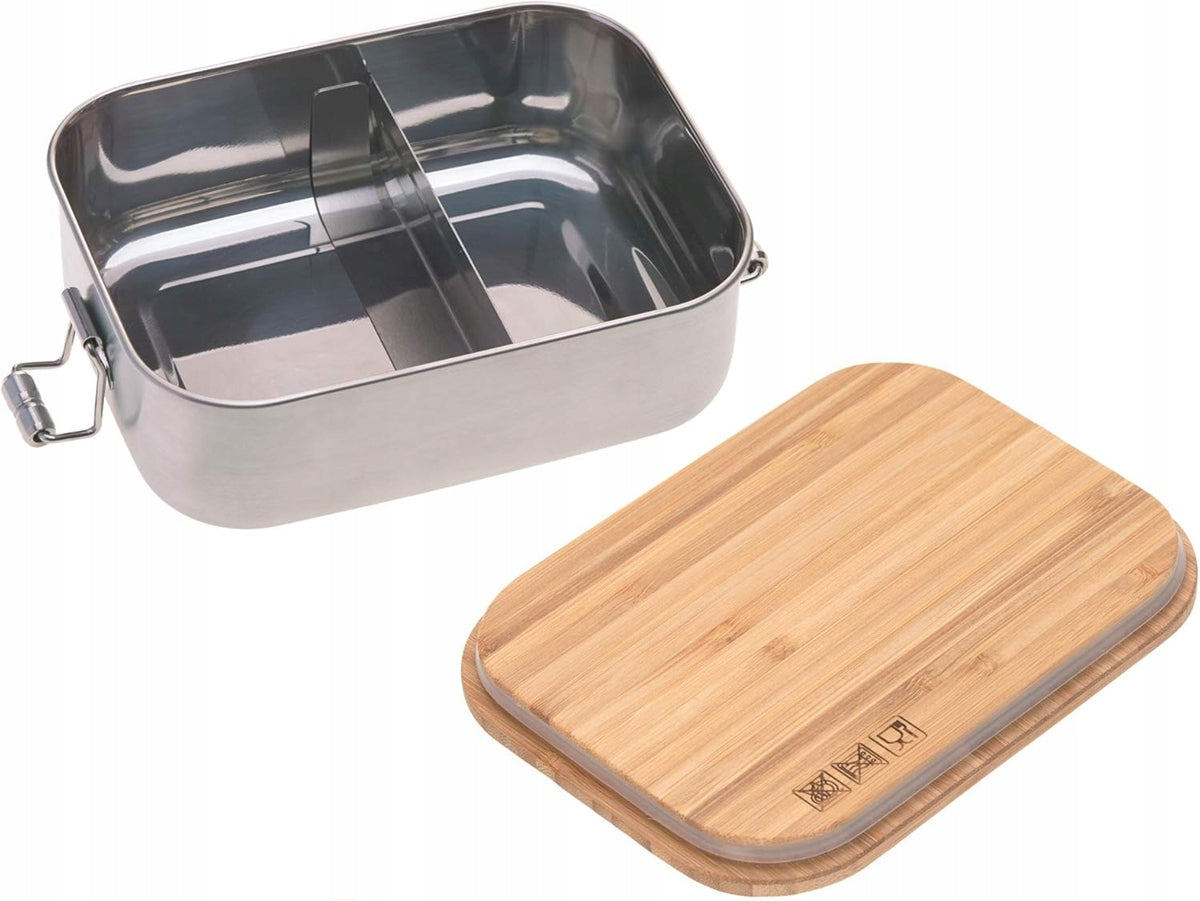 LASSIG Garden Explorer oceľovo-bambusový desiatový box 12,7 × 17,5 cm