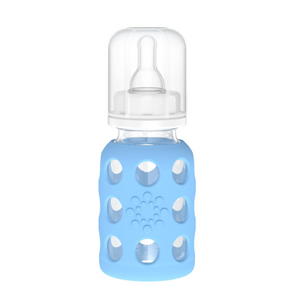 LifeFactory sklenená fľaša s puzdrom 120 ml 3 m+ cumlík 1