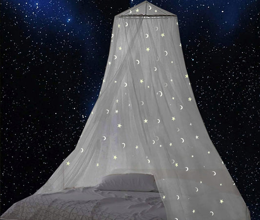 GLOW BED moskytiéra na postieľku a baldachýn s fluorescenčnými hviezdičkami