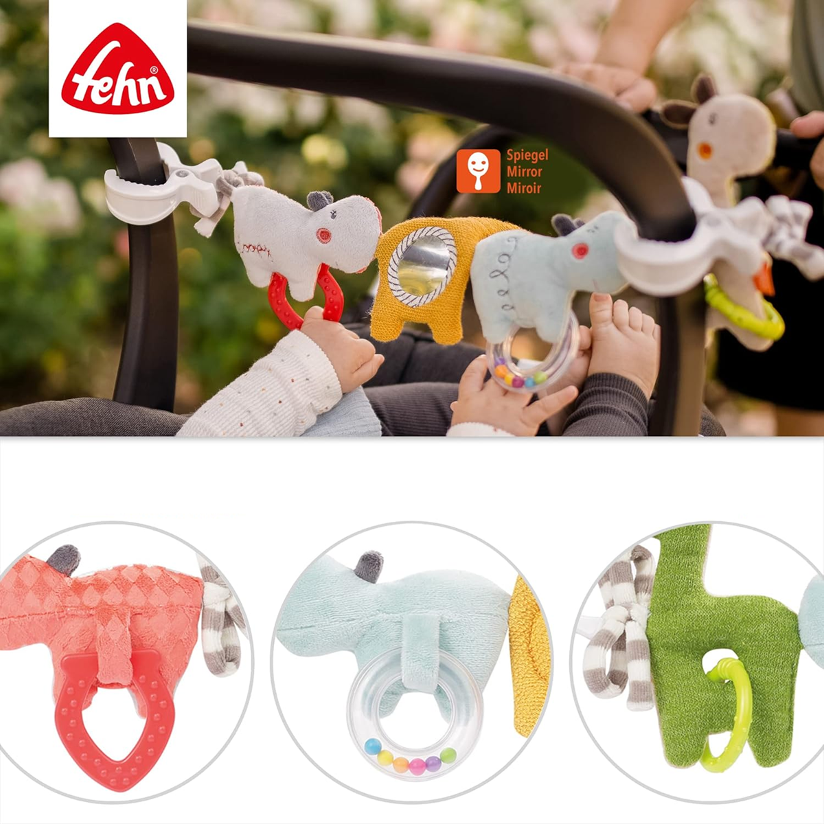 FEHN retiazka, prívesok na kočík, postieľku a autosedačku LOOPY & LOTTA 55 cm