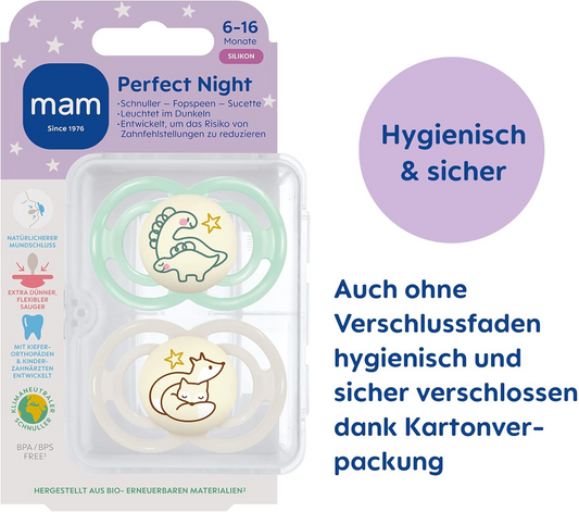 MAM Perfect Night cumlík x2 6–16 mesiacov + box, SVIETIA V TME