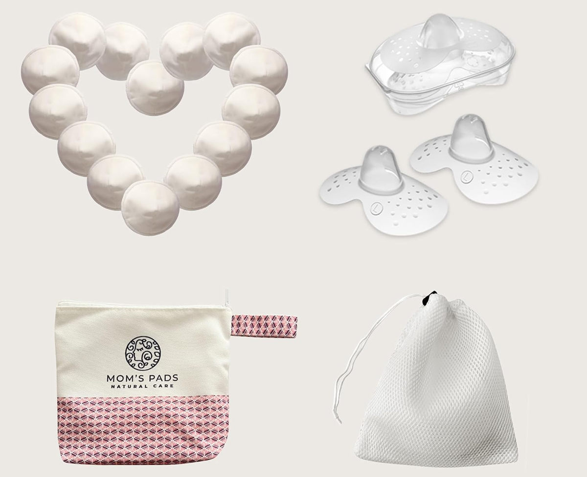 MOM'S PADS Bambusové vložky do podprsenky x14 + vrecko na pranie, kozmetická taštička