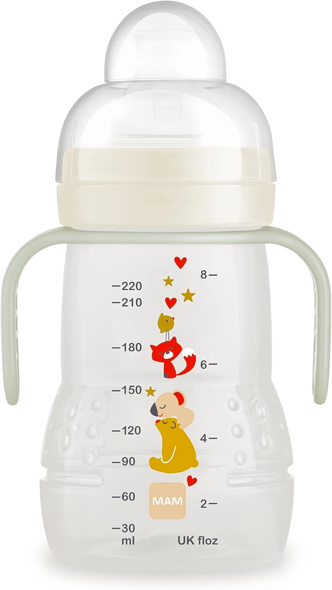 MAM Trainer Night netečúci pohár, 2 náustky a svietiace úchyty 220 ml 4 m+