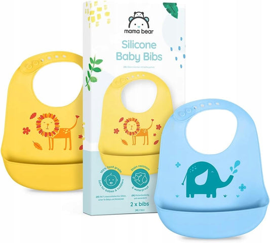 MAMA BEAR śliniaki silikonowe z kieszonkami x2