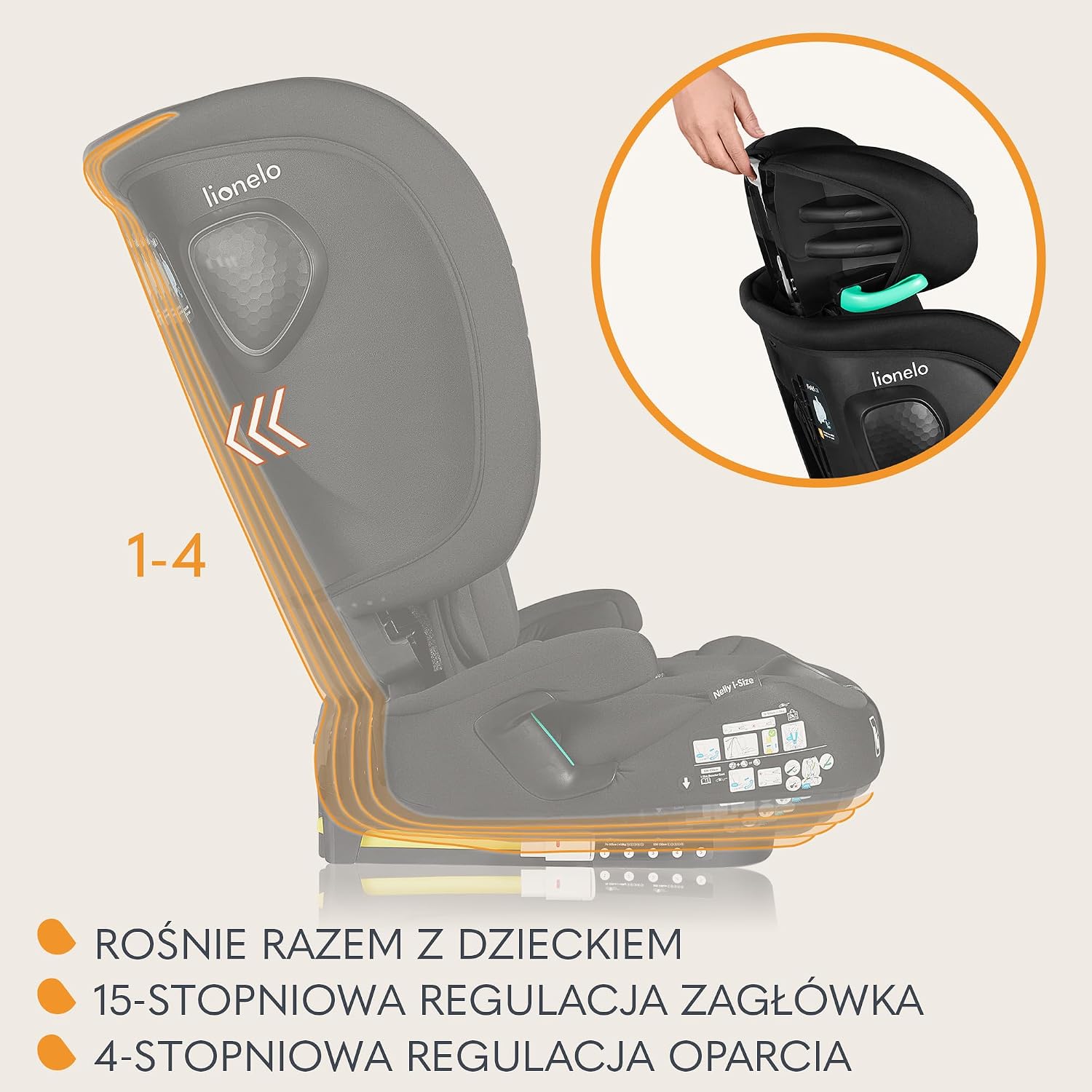 LIONELO NELLY i-Size autosedačka pre deti s výškou 76 – 150 cm s ISOFIX