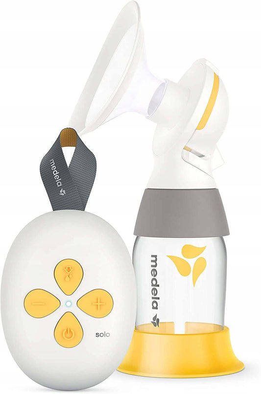 MEDELA SOLO laktator elektryczny 2-fazowy USB "N, biało-żółty z lejem PersonalFit Flex i akumulatorem