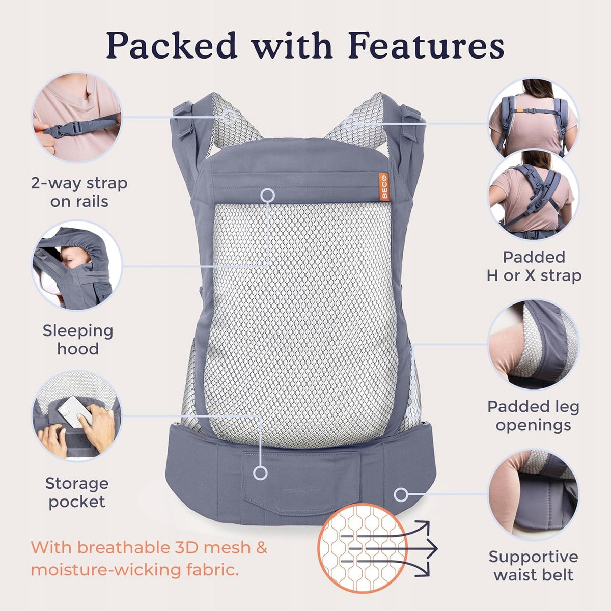 BECO TODDLER nosič na pracky 9-27kg mesh 3d