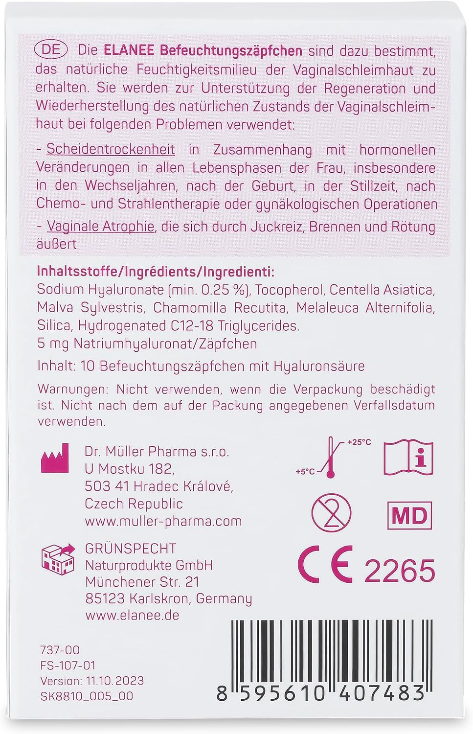 ELANEE nawilżające globulki dopochwowe bez hormonów x10