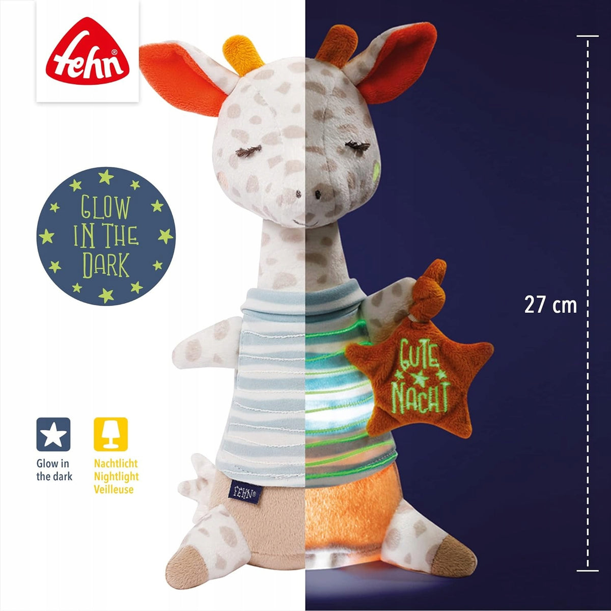 FEHN nočná lampa plyšová hračka žirafa 27 cm GUTE NACHT