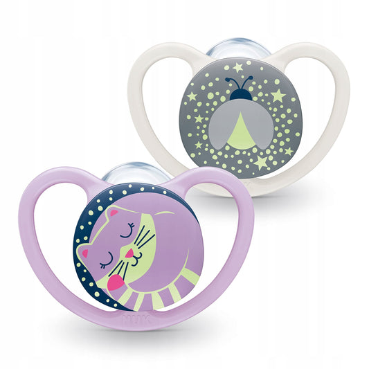 Succhietto NUK Space Night in silicone x2 0-6msc +scatola